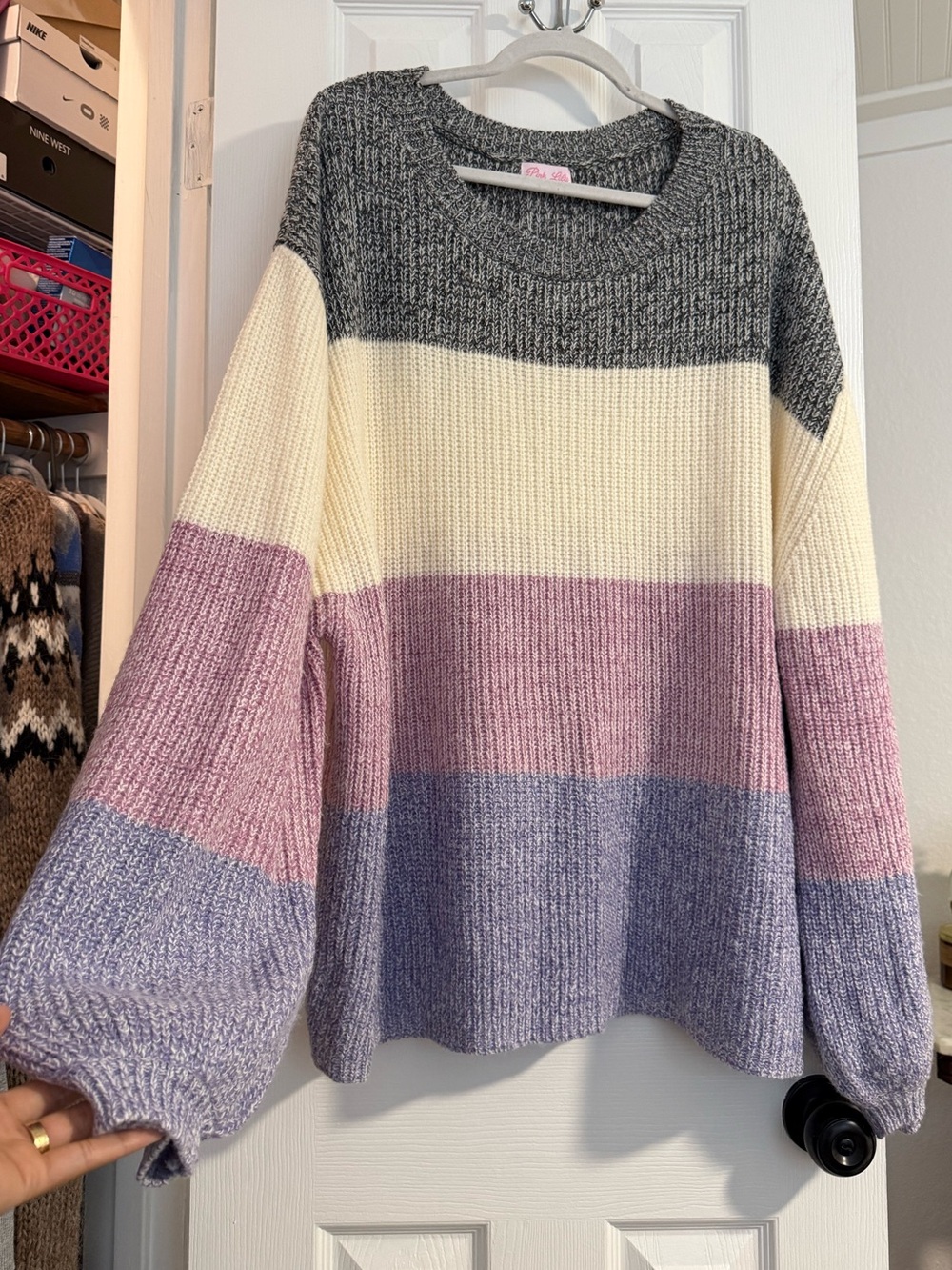 Striped Knit balloon sleeve sweater